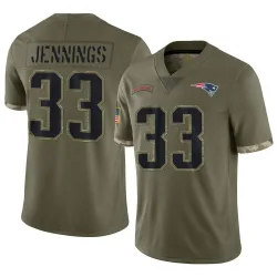 Men's Anfernee Jennings New England Patriots No.33 Limited 2022 Salute To Service Jersey - Olive