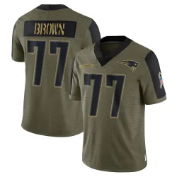 Men's Ben Brown New England Patriots No.77 Limited 2021 Salute To Service Jersey - Olive