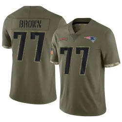 Men's Ben Brown New England Patriots No.77 Limited 2022 Salute To Service Jersey - Olive