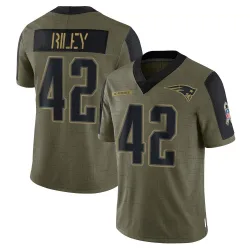 Men's Cam Riley New England Patriots No.42 Limited 2021 Salute To Service Jersey - Olive