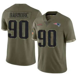 Men's Christian Barmore New England Patriots No.90 Limited 2022 Salute To Service Jersey - Olive