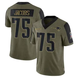 Men's Demontrey Jacobs New England Patriots No.75 Limited 2021 Salute To Service Jersey - Olive