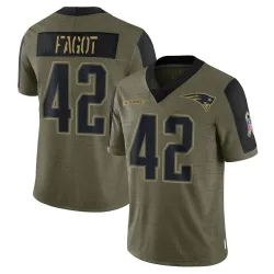 Men's Diego Fagot New England Patriots No.42 Limited 2021 Salute To Service Jersey - Olive