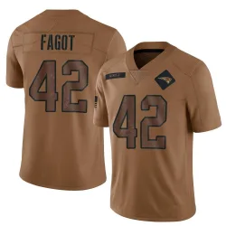 Men's Diego Fagot New England Patriots No.42 Limited 2023 Salute To Service Jersey - Brown