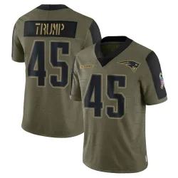 Men's Donald Trump New England Patriots No.45 Limited 2021 Salute To Service Jersey - Olive