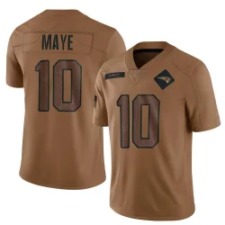 Men's Drake Maye New England Patriots No.10 Limited 2023 Salute To Service Jersey - Brown