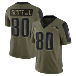 Men's Gee Scott Jr. New England Patriots No.80 Limited 2021 Salute To Service Jersey - Olive