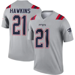 Men's Jaylinn Hawkins New England Patriots No.21 Legend Inverted Jersey - Gray