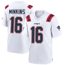 Men's Josh Minkins New England Patriots No.16 Game Jersey - White