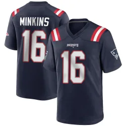 Men's Josh Minkins New England Patriots No.16 Game Team Color Jersey - Navy Blue