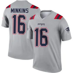 Men's Josh Minkins New England Patriots No.16 Legend Inverted Jersey - Gray