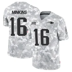 Men's Josh Minkins New England Patriots No.16 Limited 2024 Salute to Service Jersey - Arctic Camo