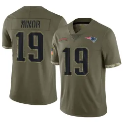 Men's Kobee Minor New England Patriots No.19 Limited 2022 Salute To Service Jersey - Olive