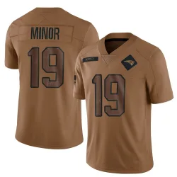 Men's Kobee Minor New England Patriots No.19 Limited 2023 Salute To Service Jersey - Brown