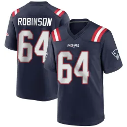 Men's Layden Robinson New England Patriots No.64 Game Team Color Jersey - Navy Blue