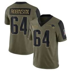 Men's Layden Robinson New England Patriots No.64 Limited 2021 Salute To Service Jersey - Olive