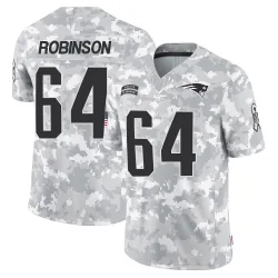 Men's Layden Robinson New England Patriots No.64 Limited 2024 Salute to Service Jersey - Arctic Camo