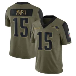 Men's Marte Mapu New England Patriots No.15 Limited 2021 Salute To Service Jersey - Olive