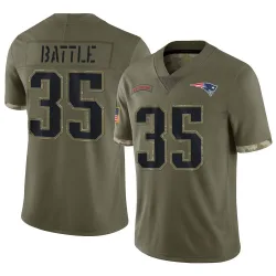 Men's Miles Battle New England Patriots No.35 Limited 2022 Salute To Service Jersey - Olive