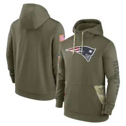 Men's New England Patriots No. 2022 Salute to Service Therma Performance Pullover Hoodie - Olive