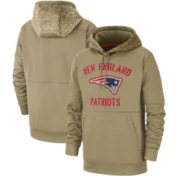 Men's New England Patriots No. Tan 2019 Salute to Service Sideline Therma Pullover Hoodie