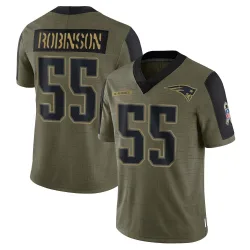 Men's Tyrese Robinson New England Patriots No.55 Limited 2021 Salute To Service Jersey - Olive