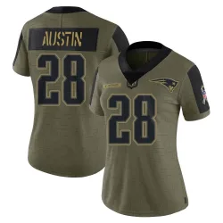 Women's Alex Austin New England Patriots No.28 Limited 2021 Salute To Service Jersey - Olive