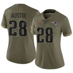 Women's Alex Austin New England Patriots No.28 Limited 2022 Salute To Service Jersey - Olive