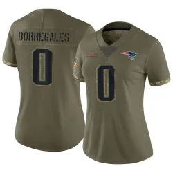 Women's Andres Borregales New England Patriots No.0 Limited 2022 Salute To Service Jersey - Olive