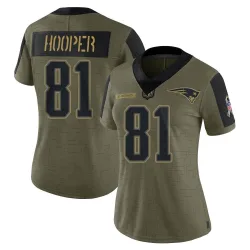 Women's Austin Hooper New England Patriots No.81 Limited 2021 Salute To Service Jersey - Olive