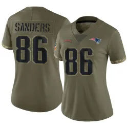 Women's Braylon Sanders New England Patriots No.86 Limited 2022 Salute To Service Jersey - Olive