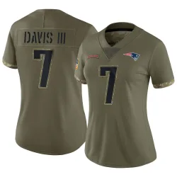 Women's Carlton Davis III New England Patriots No.7 Limited 2022 Salute To Service Jersey - Olive