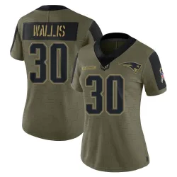 Women's David Wallis New England Patriots No.30 Limited 2021 Salute To Service Jersey - Olive