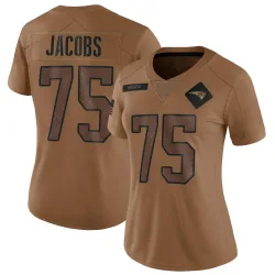 Women's Demontrey Jacobs New England Patriots No.75 Limited 2023 Salute To Service Jersey - Brown