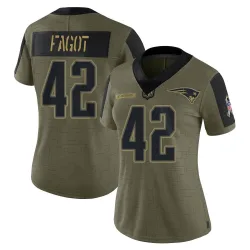 Women's Diego Fagot New England Patriots No.42 Limited 2021 Salute To Service Jersey - Olive