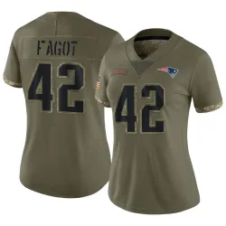 Women's Diego Fagot New England Patriots No.42 Limited 2022 Salute To Service Jersey - Olive