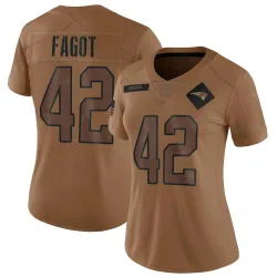 Women's Diego Fagot New England Patriots No.42 Limited 2023 Salute To Service Jersey - Brown
