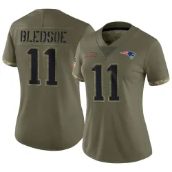 Women's Drew Bledsoe New England Patriots No.11 Limited 2022 Salute To Service Jersey - Olive