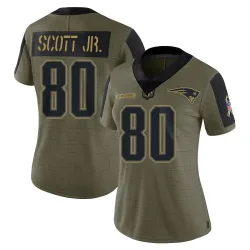 Women's Gee Scott Jr. New England Patriots No.80 Limited 2021 Salute To Service Jersey - Olive