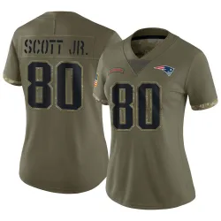 Women's Gee Scott Jr. New England Patriots No.80 Limited 2022 Salute To Service Jersey - Olive