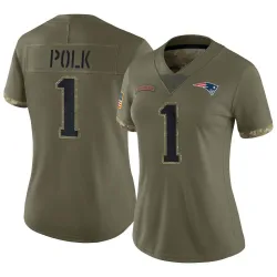 Women's Ja'Lynn Polk New England Patriots No.1 Limited 2022 Salute To Service Jersey - Olive