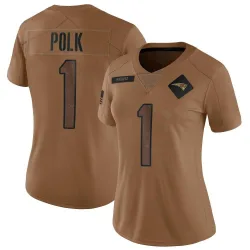 Women's Ja'Lynn Polk New England Patriots No.1 Limited 2023 Salute To Service Jersey - Brown