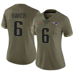 Women's Javon Baker New England Patriots No.6 Limited 2022 Salute To Service Jersey - Olive
