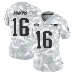 Women's Josh Minkins New England Patriots No.16 Limited 2024 Salute to Service Jersey - Arctic Camo
