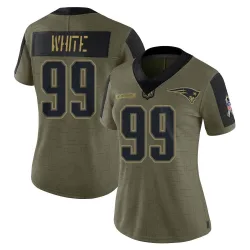 Women's Keion White New England Patriots No.99 Limited 2021 Salute To Service Jersey - Olive