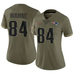 Women's Kendrick Bourne New England Patriots No.84 Limited 2022 Salute To Service Jersey - Olive