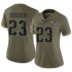 Women's Kyle Dugger New England Patriots No.23 Limited 2022 Salute To Service Jersey - Olive
