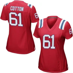Women's Lester Cotton New England Patriots No.61 Game Alternate Jersey - Red