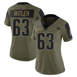 Women's Mehki Butler New England Patriots No.63 Limited 2021 Salute To Service Jersey - Olive