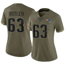 Women's Mehki Butler New England Patriots No.63 Limited 2022 Salute To Service Jersey - Olive